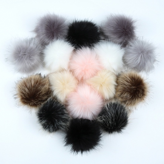 Picture of Polyester & Acrylic Pom Pom Balls With Snap Button White Round 10cm Dia., 1 Packet ( 16PCs/Packet)