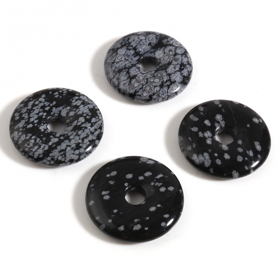 Изображение Камень ( Природный ) Бусины Круглые Черный & Серый Примерно 30мм диаметр, Отверстие:примерно 6мм, 1 ШТ
