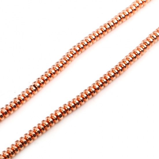 Image de 1 Enfilade (Env. 192 Pcs/Enfilade) Perles pour DIY Fabrication de Bijoux de Charme en Hématite Disque Or Rose Env. 4mm Dia, Trou: env. 0.8mm, 40.5cm long