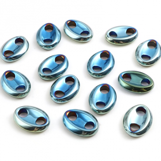 Image de Perles en Hématite Nez de Cochon Bleu & Vert 18mm x 13mm, Trou: env. 4.3mm, 2 Pcs