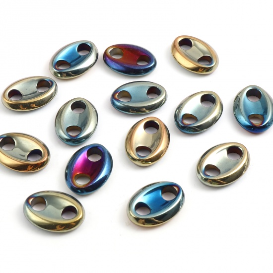 Picture of Hematite Beads Pig Nose Blue & Golden About 18mm x 13mm, Hole: Approx 4.3mm, 2 PCs