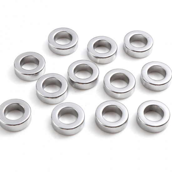 Picture of Hematite Beads Circle Ring Silver Tone About 12mm Dia, Hole: Approx 7.1mm, 2 PCs