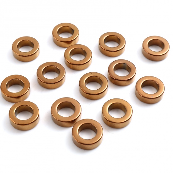 Picture of Hematite Beads Circle Ring Golden Brown About 12mm Dia, Hole: Approx 7.1mm, 2 PCs