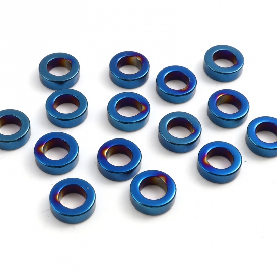 Image de Perles en Hématite Annulaire Bleu Foncé Env. 12mm Dia, Trou: env. 7.1mm, 2 Pcs