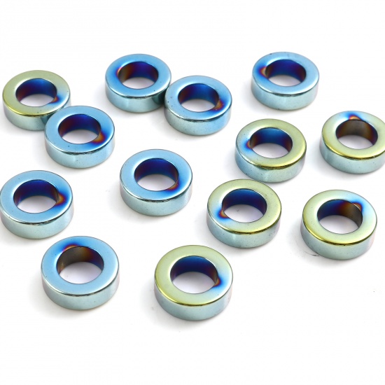 Image de Perles en Hématite Annulaire Bleu & Vert Env. 12mm Dia, Trou: env. 7.1mm, 2 Pcs