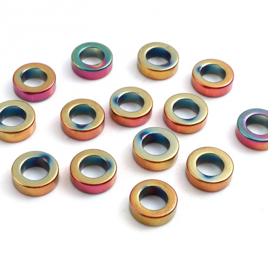 Image de Perles en Hématite Annulaire Multicolore Env. 12mm Dia, Trou: env. 7.1mm, 2 Pcs