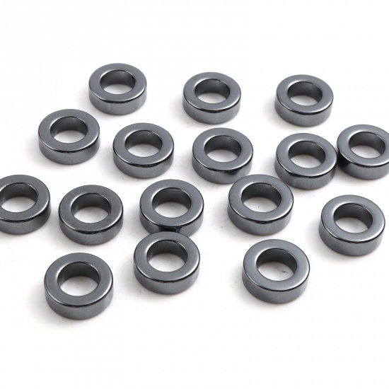 Picture of Hematite Beads Circle Ring Gunmetal About 12mm Dia, Hole: Approx 7.1mm, 2 PCs