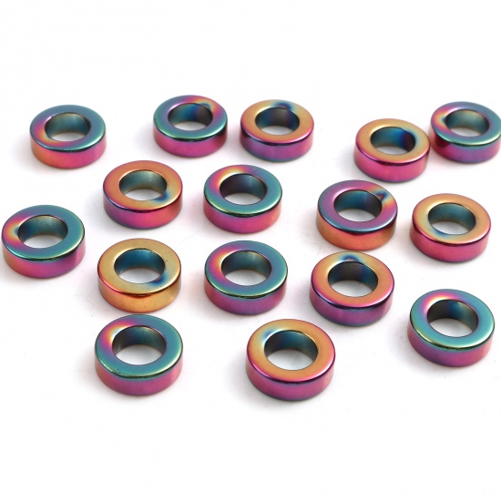Image de Perles en Hématite Annulaire Multicolore Env. 14mm Dia, Trou: env. 8.4mm, 2 Pcs