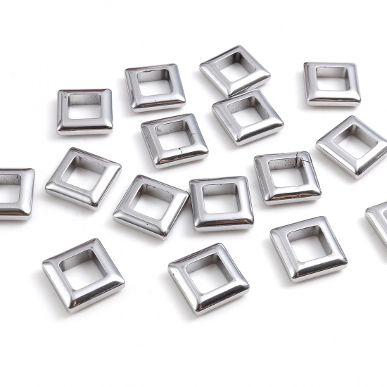 Immagine di Ematite Perline Quadrato Tono Argento Come 14mm x 14mm, Foro:circa 8mm, 2 Pz