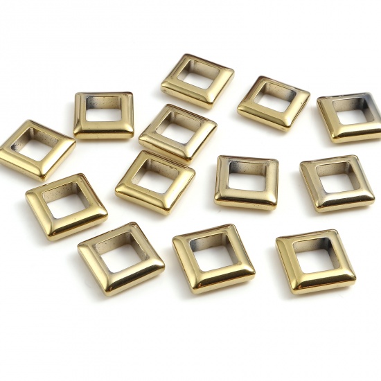 Picture of Hematite Beads Square Light Gold About 14mm x 14mm, Hole: Approx 8mm, 2 PCs
