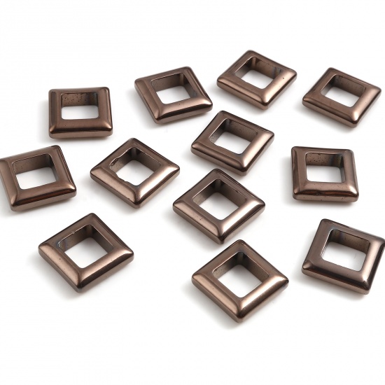 Picture of Hematite Beads Square Dark Coffee About 14mm x 14mm, Hole: Approx 8mm, 2 PCs