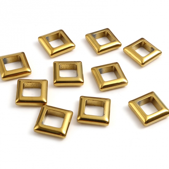 Picture of Hematite Beads Square Golden About 14mm x 14mm, Hole: Approx 8mm, 2 PCs