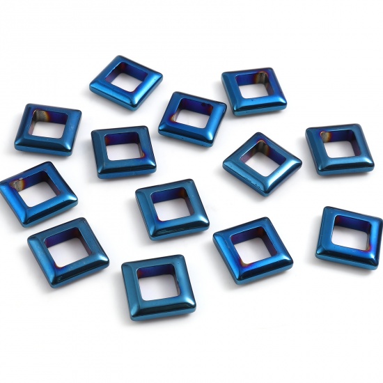 Picture of Hematite Beads Square Dark Blue About 14mm x 14mm, Hole: Approx 8mm, 2 PCs