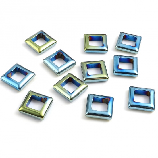 Bild von Hämatit Perlen Quadrat Blau & Grün ca. 14mm x 14mm, Loch:ca. 8mm, 2 Stück