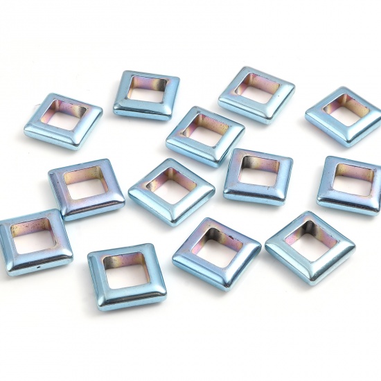Bild von Hämatit Perlen Quadrat Hellblau ca. 14mm x 14mm, Loch:ca. 8mm, 2 Stück