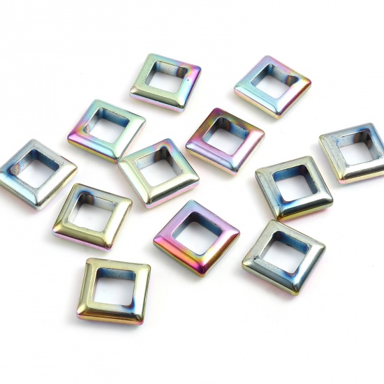 Immagine di Ematite Perline Quadrato Multicolore Come 14mm x 14mm, Foro:circa 8mm, 2 Pz