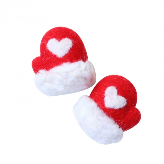 Picture of Felt Neddle Felting Wool Felt Tools Craft Accessories Christmas Gloves White & Red 3.5cm x 3cm, 1 Set