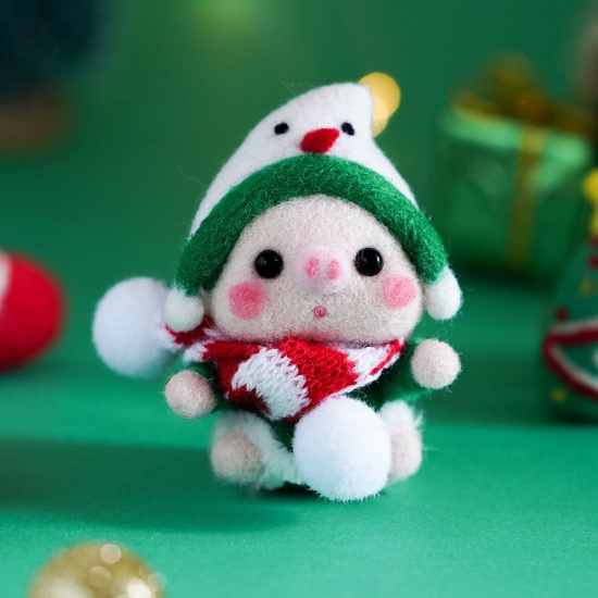 Immagine di Feltro Natale Accessori artigianali in feltro di lana per infeltrimento ad ago Porco Multicolore 3cm, 1 Serie
