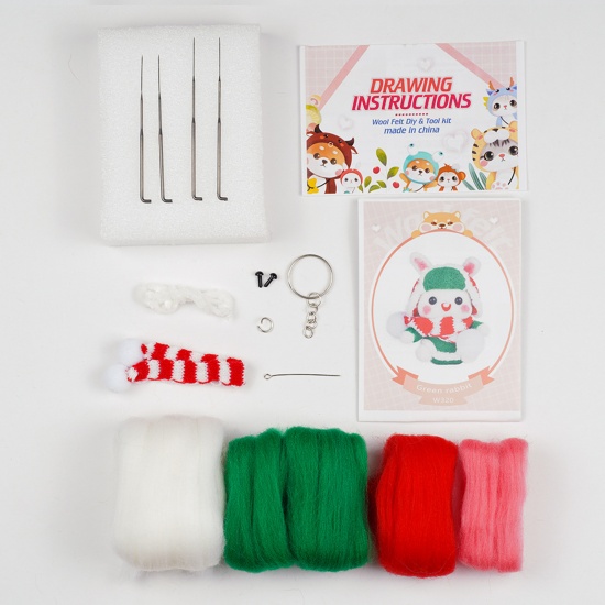 Immagine di Feltro Natale Accessori artigianali in feltro di lana per infeltrimento ad ago Coniglio Multicolore 3cm, 1 Serie