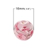 Image de (Fait Main) Perles en Lampwork Forme Rond Rose Fleurs Transparent Diamètre: 16mm, Tailles de Trous: 2.3mm-2.6mm, 1 Pièce
