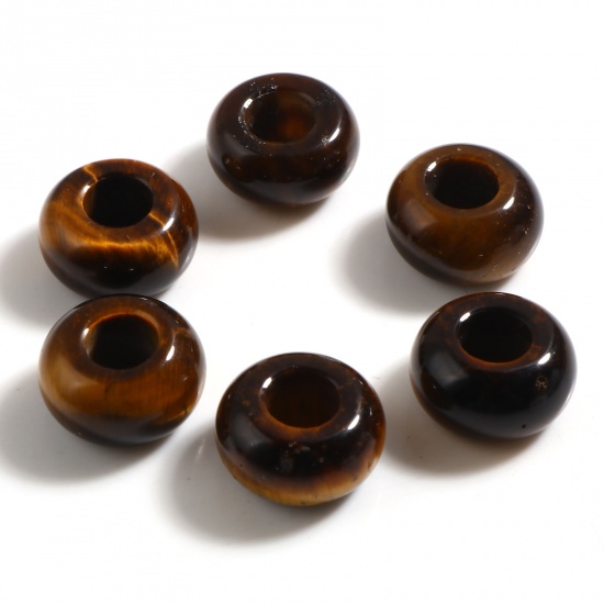 (グレードA) 虎眼石 ( 天然 ) 大穴ビーズ 円形 ブラウン 約 14mm 直径、 穴：約 5.6mm、 2 個 の画像