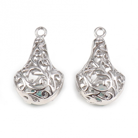 Picture of Brass Charms Fan-shaped 18K Real Platinum Plated Filigree 23mm x 14mm, 2 PCs                                                                                                                                                                                  