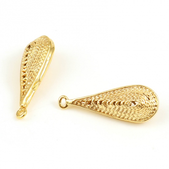 Picture of Brass Charms Drop 18K Real Gold Plated 24mm x 9mm, 2 PCs                                                                                                                                                                                                      