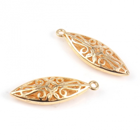 Picture of Copper Charms Football 18K Real Gold Plated Filigree 28mm x 9mm, 2 PCs