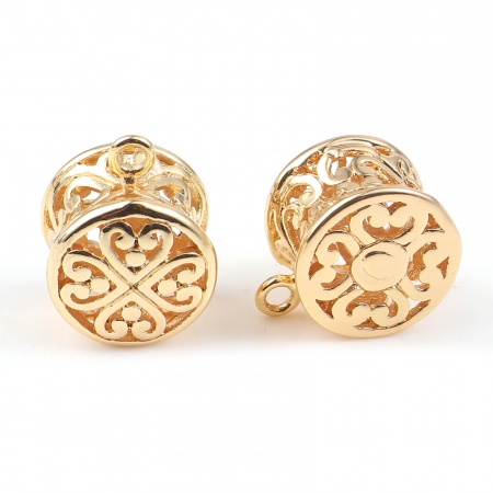 Brass Charms Round 18K Real Gold Plated Flower 16mm x 13mm, 2 PCs