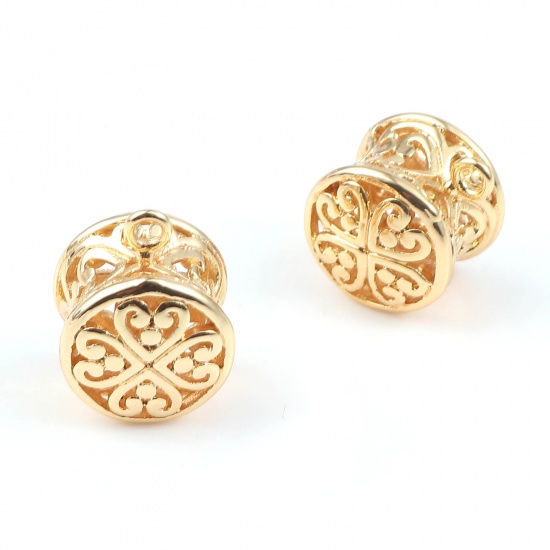 Immagine di Ottone Charms Tondo 18K Vero Oro Placcato Fiore 16mm x 13mm, 2 Pz