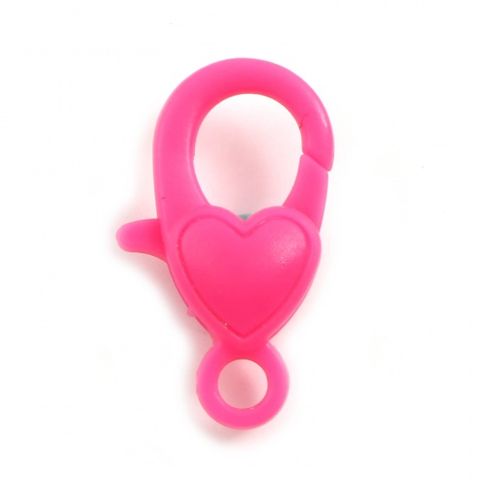 Picture of Plastic Lobster Clasp Findings Heart Pink 22mm x 13mm, 30 PCs