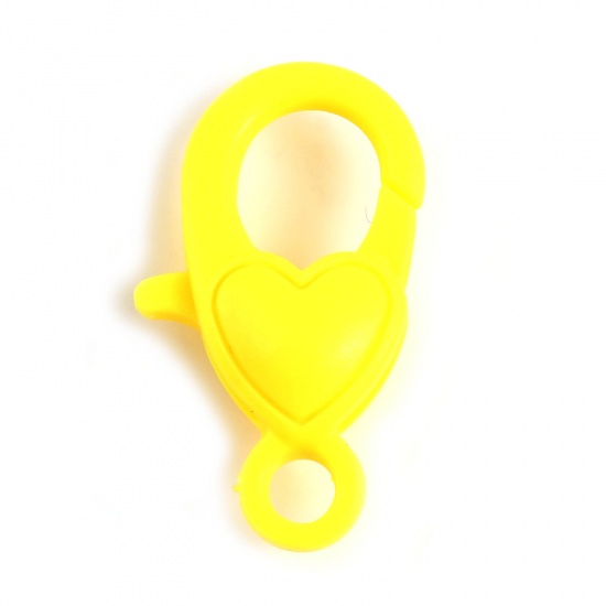 Picture of Plastic Lobster Clasp Findings Heart Yellow 22mm x 13mm, 30 PCs