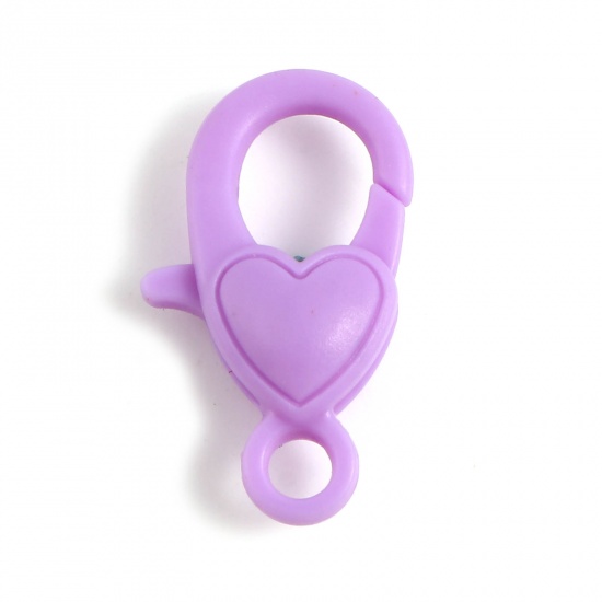 Picture of Plastic Lobster Clasp Findings Heart Purple 22mm x 13mm, 30 PCs