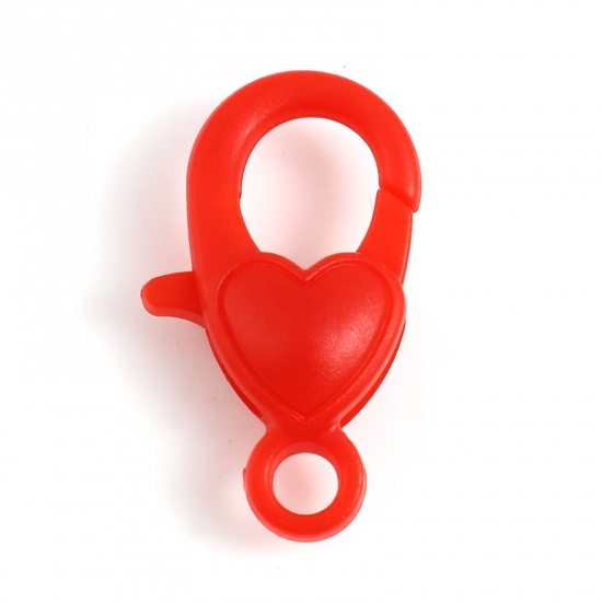 Picture of Plastic Lobster Clasp Findings Heart Red 22mm x 13mm, 30 PCs