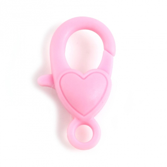 Изображение ABS Пластик Застежка когтя омара Сердце Светло-розовый 22мм x 13мм, 30 ШТ