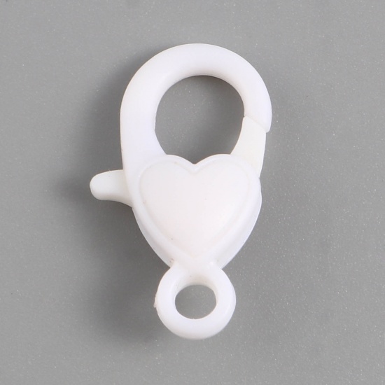 Picture of Plastic Lobster Clasp Findings Heart White 22mm x 13mm, 30 PCs
