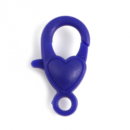 Picture of Plastic Lobster Clasp Findings Heart Dark Blue 22mm x 13mm, 30 PCs