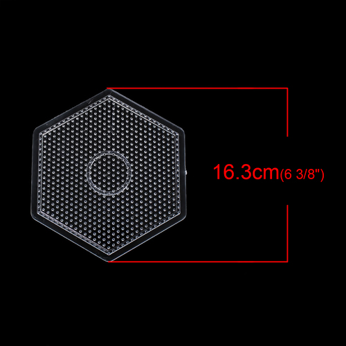 Picture of Plastic DIY Fuse Pegboards For Great Kids Fun, Craft Toy Hexagon Clear 16.3cm(6 3/8") x 14.3cm(5 5/8") , 1 Piece