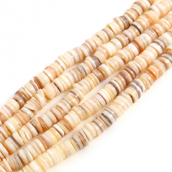 Picture of Shell Loose Beads Round Light Khaki Dyed About 8mm Dia, Hole:Approx 1mm, 39cm(15 3/8") - 38.5cm(15 1/8") long, 1 Strand (Approx 170 PCs/Strand)