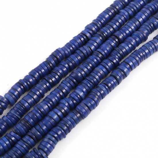 Picture of Shell Loose Beads Heishi Beads Disc Beads Round Dark Blue Dyed About 8mm Dia, Hole:Approx 1mm, 39cm(15 3/8") - 38.5cm(15 1/8") long, 1 Strand (Approx 170 PCs/Strand)