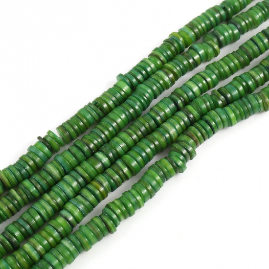 Picture of Shell Loose Beads Heishi Beads Disc Beads Round Dark Green Dyed About 8mm Dia, Hole:Approx 1mm, 39cm(15 3/8") - 38.5cm(15 1/8") long, 1 Strand (Approx 170 PCs/Strand)