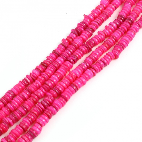 Picture of Shell Loose Beads Heishi Beads Disc Beads Round Fuchsia Dyed About 6mm Dia, Hole:Approx 1mm, 39cm(15 3/8") - 38.5cm(15 1/8") long, 1 Strand (Approx 195 PCs/Strand)