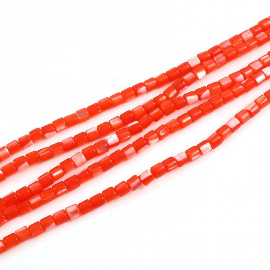 Picture of Shell Loose Beads Heishi Beads Disc Beads Cylinder Red Dyed About 4mm x 3.5mm - 3.5mm x 3.5mm, Hole:Approx 1mm, 40.5cm(16") - 40cm(15 6/8") long, 1 Strand (Approx 112 PCs/Strand)