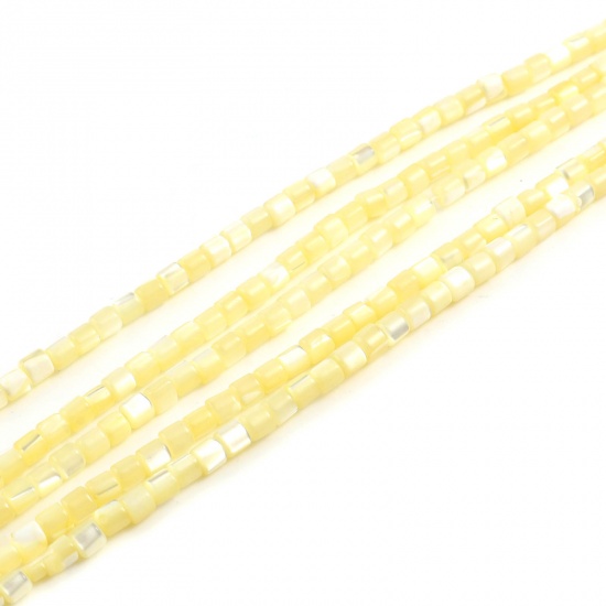 Picture of Shell Loose Beads Heishi Beads Disc Beads Cylinder Yellow Dyed About 4mm x 3.5mm - 3.5mm x 3.5mm, Hole:Approx 1mm, 40.5cm(16") - 40cm(15 6/8") long, 1 Strand (Approx 112 PCs/Strand)