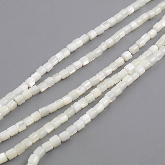 Picture of Shell Loose Beads Heishi Beads Disc Beads Cylinder White Dyed About 4mm x 3.5mm - 3.5mm x 3.5mm, Hole:Approx 1mm, 40.5cm(16") - 40cm(15 6/8") long, 1 Strand (Approx 112 PCs/Strand)