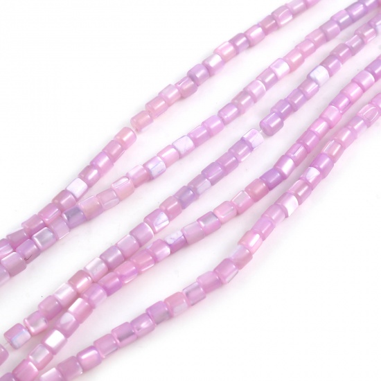 Picture of Shell Loose Beads Heishi Beads Disc Beads Cylinder Purple Dyed About 4mm x 3.5mm - 3.5mm x 3.5mm, Hole:Approx 1mm, 40.5cm(16") - 40cm(15 6/8") long, 1 Strand (Approx 112 PCs/Strand)
