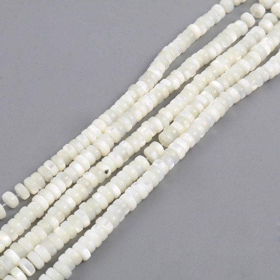 Picture of Shell Loose Beads Round Creamy-White Dyed About 5mm Dia, Hole:Approx 1mm, 40.5cm(16") - 40cm(15 6/8") long, 1 Strand (Approx 175 PCs/Strand)