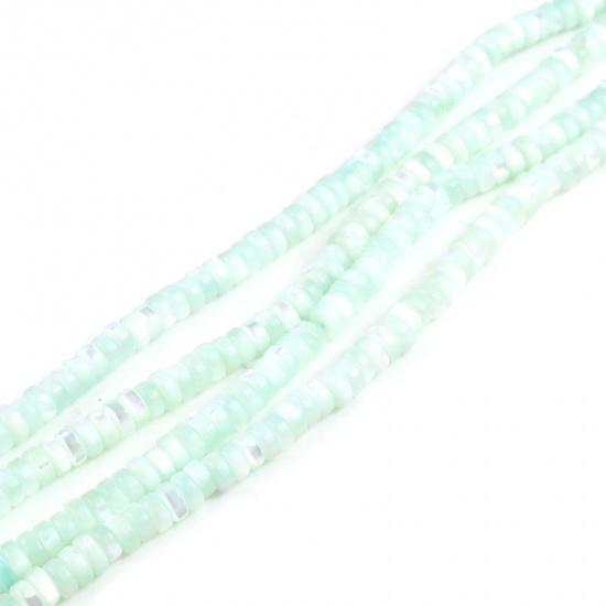 Picture of Shell Loose Beads Round Mint Green Dyed About 5mm Dia, Hole:Approx 1mm, 40.5cm(16") - 40cm(15 6/8") long, 1 Strand (Approx 175 PCs/Strand)