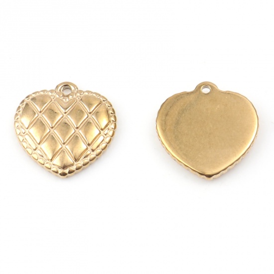 Picture of 201 Stainless Steel Valentine's Day Charms Heart Gold Plated Stripe 15mm x 14.5mm, 1 Piece
