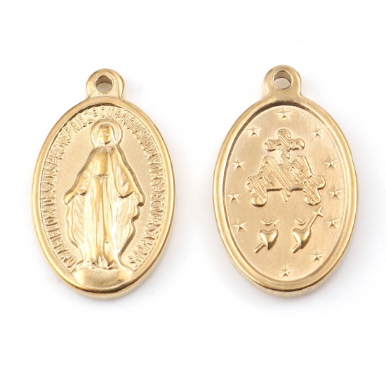 Picture of 201 Stainless Steel Religious Charms Oval Gold Plated Jesus 25mm x 15.5mm, 1 Piece